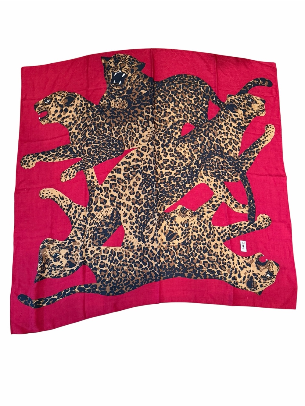 Yves Saint Laurent Red Leopard Print Shawl Scarf